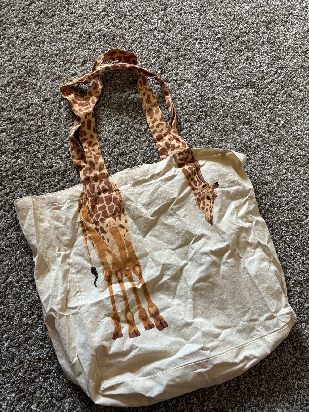 Giraffe Print Canvas Tote Bag - Beige and Brown
